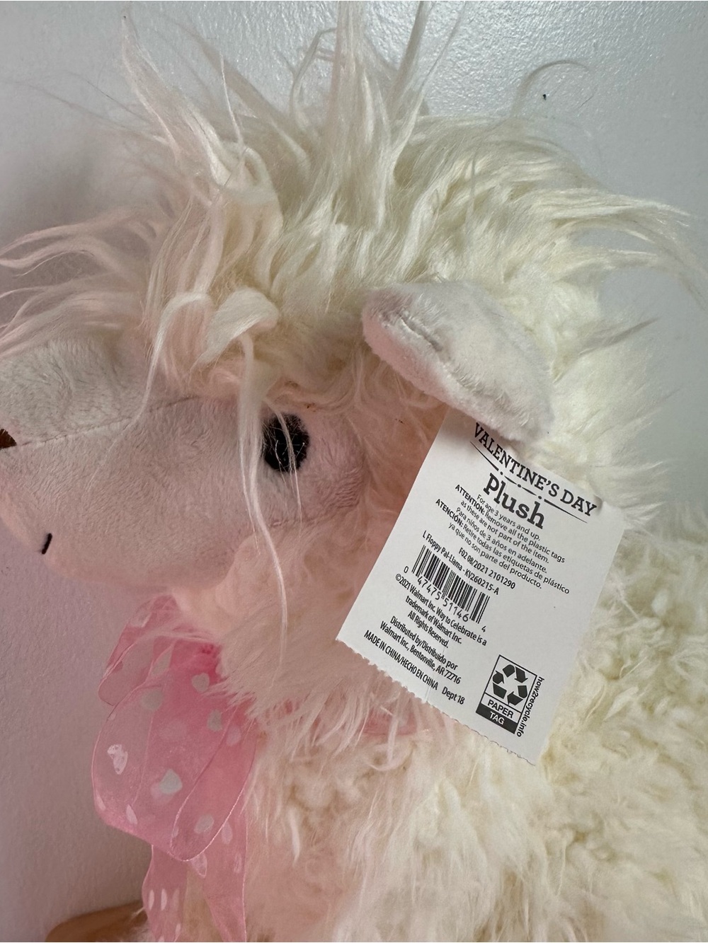 NEW with tags • Celebrate It Cream Plush Llama with Pink Polka Dot Bow - Picture 5 of 16
